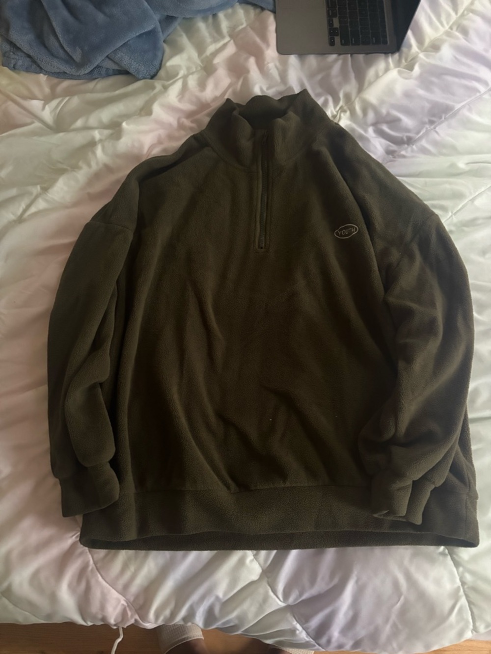 Olive Green Half-Zip Fleece Sweater